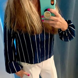 Love Fire, Navy & White Striped  Cropped Top, Sm.
